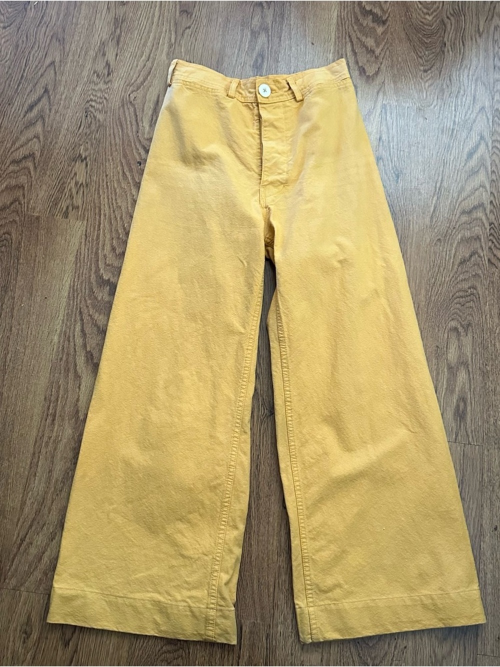 Jesse Kamm Mustard Wide-Leg fine Cotton canvas Pants 4 flat front FLAWS sailor
